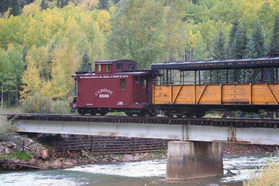 Durango & Silverton - Caboose #0500 on Deck Girder Bridge