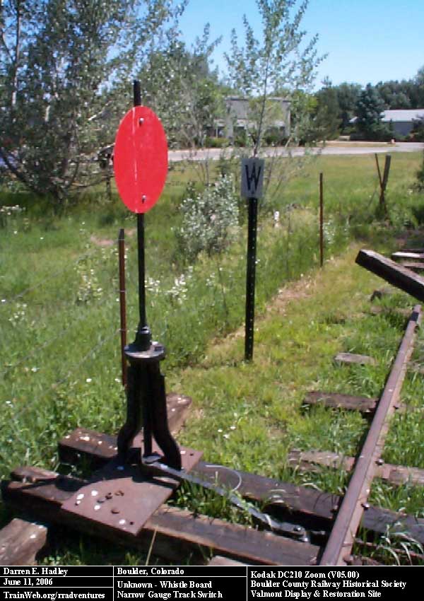 Boulder County Railway - Whistle Board and Narrow Gauge Track Switch