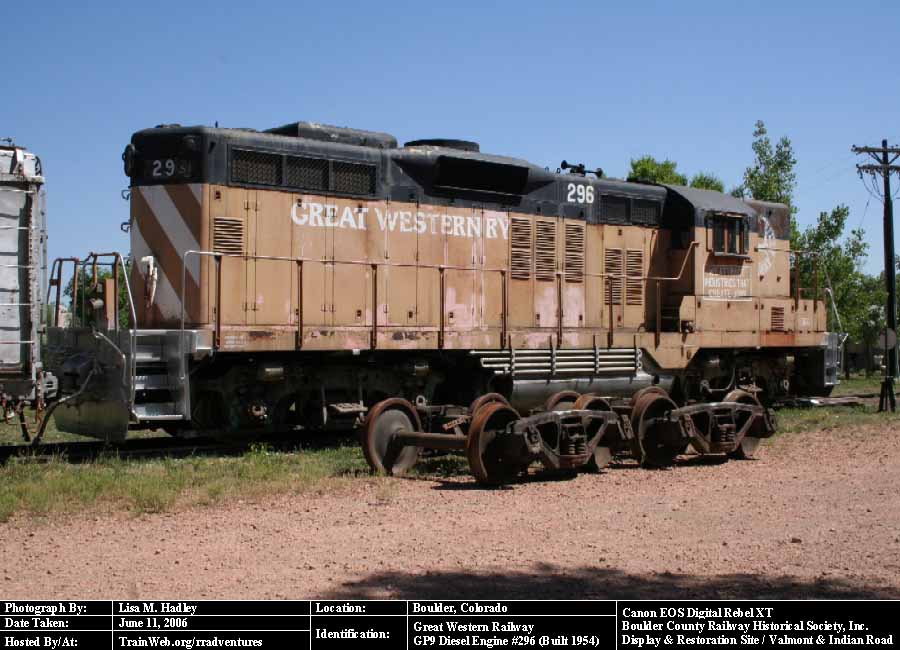 Boulder County Railway - Great Western Railway GP9 Diesel Engine #296