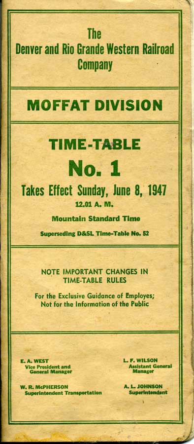 Time Table - D&RGW June 8, 1947