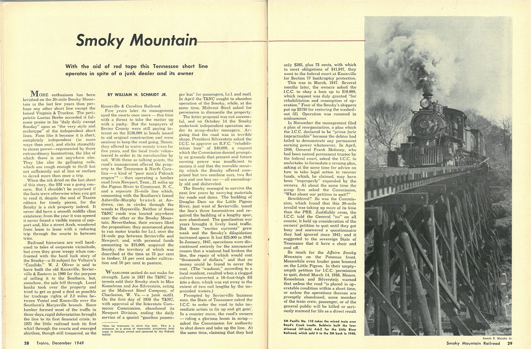 December 1949 Trains Magazine article