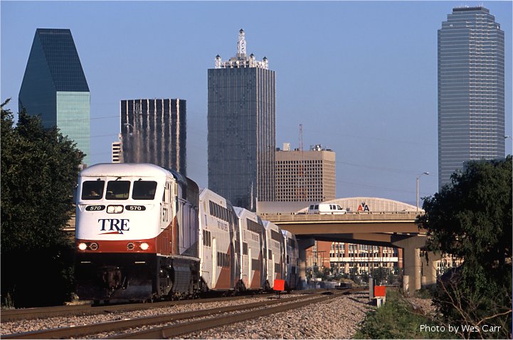 TRE westbound leaving downtown Dallas