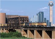 UP local crosses Trinity River bridge - Dallas TX