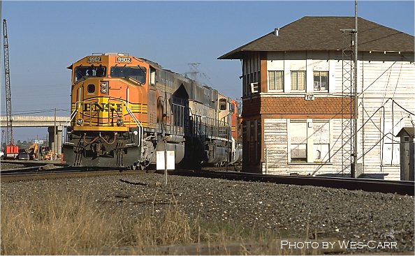 A BNSF empty coal train passes Tower 17. 