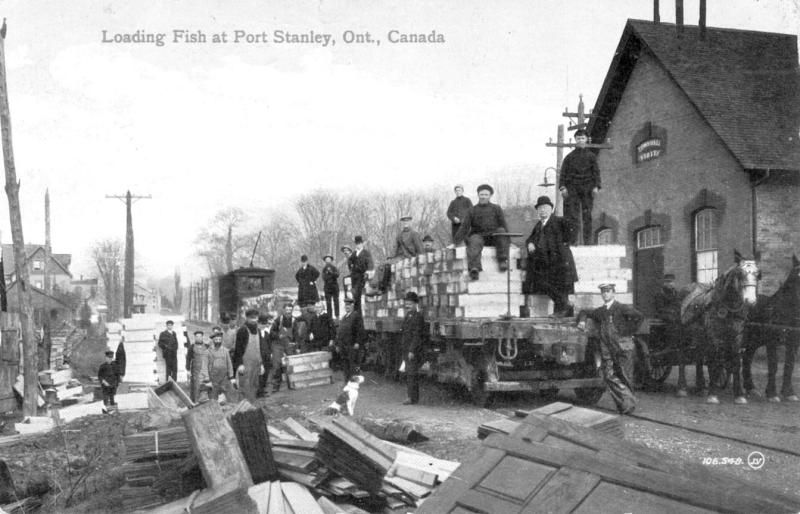 Loading Fish on the Traction in Port Stanley - B&W Photo