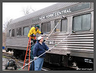(c)2008 Rick Henn - George S. Alan O. and Geno D. give NYC Heritage Coach #2915 a bath. (10K) - CLICK to Enlarge (100K)