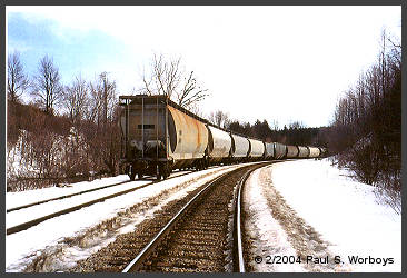 This cut of 35 cars almost fills the entire junction. &copy; 2/29/2004 Paul S. Worboys (25K)
