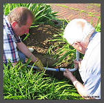 (c)2008 Robert Snyder - Jim and Bob play in the dirt adding new PVC Conduit for future garden lighting. (10K) - CLICK to Enlarge (100K)